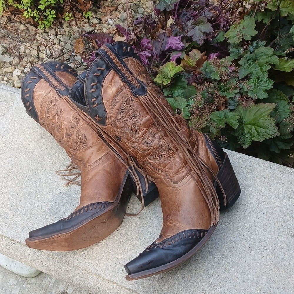 Lucchese Bootmaker Wingtip Natural Tucson Calf fringe cowgirl boots M5023 sz 9 - Picture 4 of 16